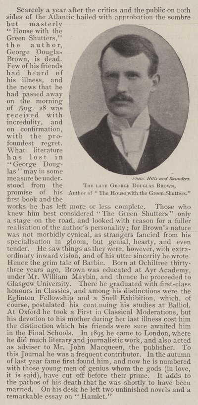 The late George Douglas Brown, Author of The House with the Green Shutters by English Photographer