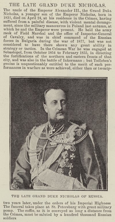 The Late Grand Duke Nicholas of Russia by English Photographer