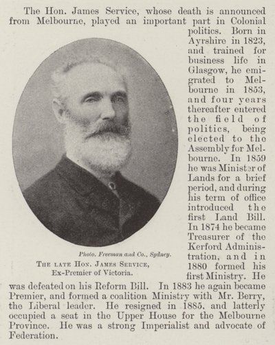 The late Honourable James Service, Ex-Premier of Victoria by English Photographer