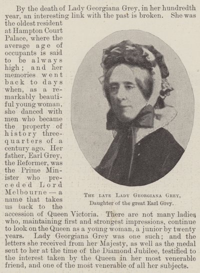 The late Lady Georgiana Grey, daughter of the great Earl Grey by English Photographer