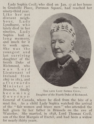 The late Lady Sophia Cecil, Daughter of the Fourth Duke of Richmond by English Photographer
