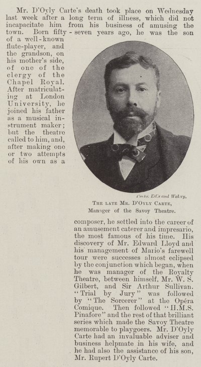 The late Mr DOyly Carte, Manager of the Savoy Theatre by English Photographer