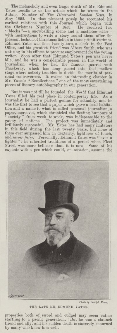 The late Mr Edmund Yates by English Photographer