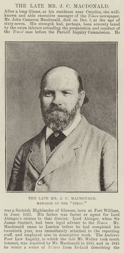 The Late Mr J C Macdonald, Manager of the Times by English Photographer