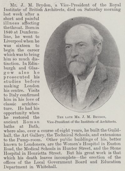 The late Mr J M Brydon, Vice-President of the Institute of Architects by English Photographer