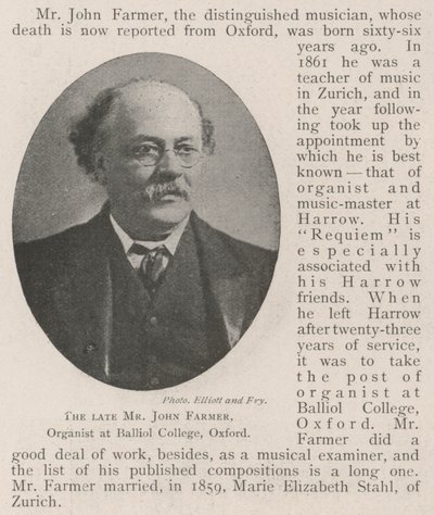 The late Mr John Farmer, Organist at Balliol College, Oxford by English Photographer