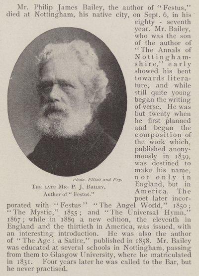 The late Mr P J Bailey, Author of Festus by English Photographer
