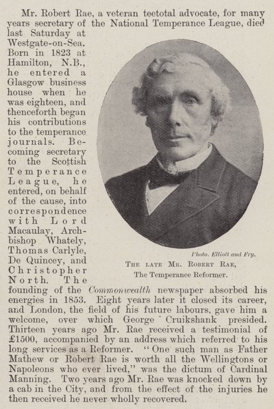 The late Mr Robert Rae, the Temperance Reformer by English Photographer