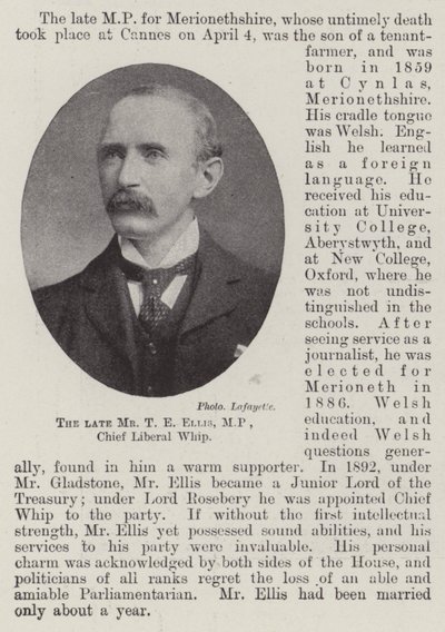 The late Mr T E Ellis, MP, Chief Liberal Whip by English Photographer