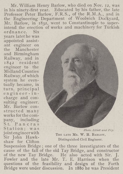 The Late Mr. W. H. Barlow, Distinguished Civil Engineer by English Photographer