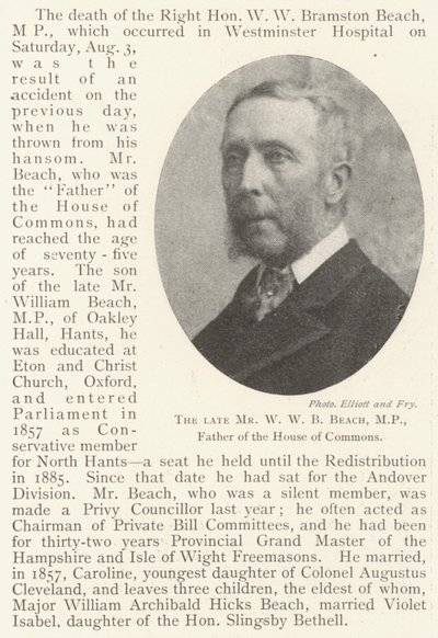 The late Mr W W B Beach, Father of the House of Commons by English Photographer
