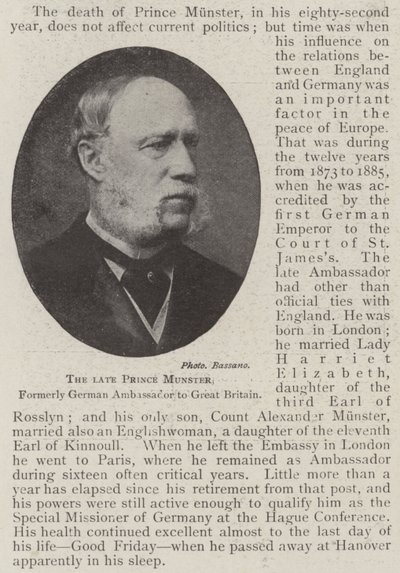 The late Prince Munster, formerly German Ambassador to Great Britain by English Photographer