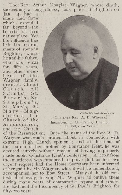 The late Reverend A D Wagner, Incumbent of St Paul