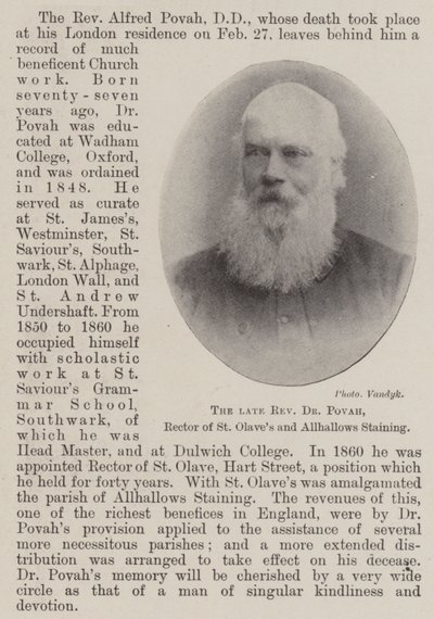 The Late Reverend Dr Povah, Rector of St Olaves and Allhallows Staining by English Photographer