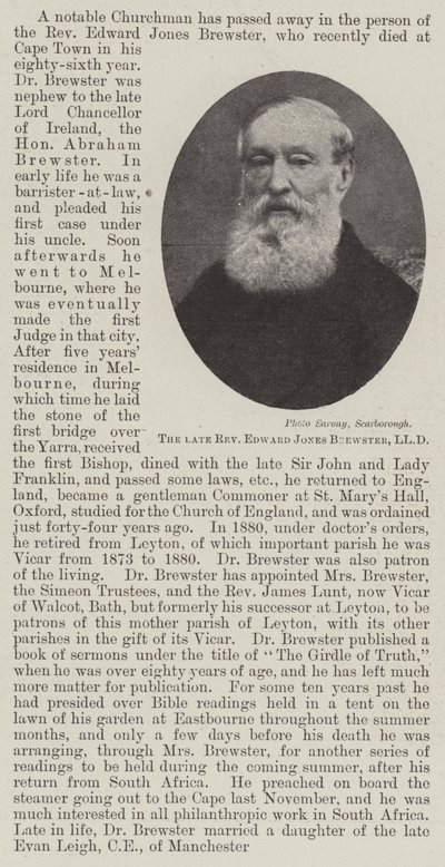 Reverend Edward Jones Brewster, LLD by English Photographer