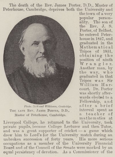 The late Reverend James Porter, DD, Master of Peterhouse, Cambridge by English Photographer