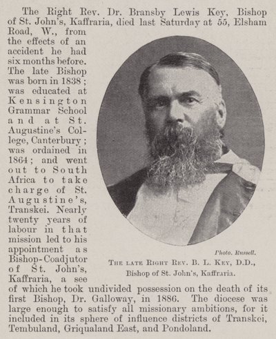 The late Right Reverend B L Key, DD, Bishop of St Johns, Kaffraria by English Photographer