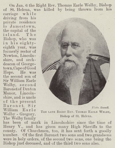The Late Right Reverend Thomas Earle Welby, Bishop of St. Helena by English Photographer