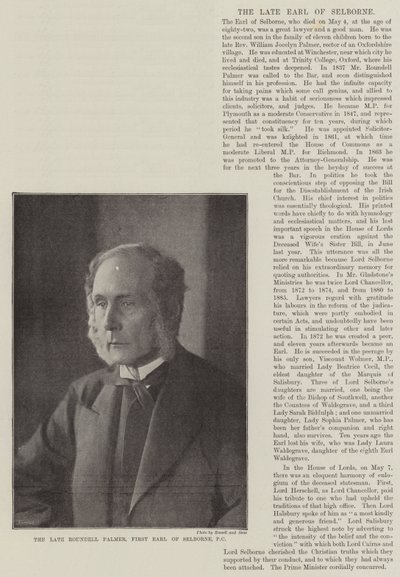 The late Roundell Palmer, First Earl of Selborne, PC by English Photographer