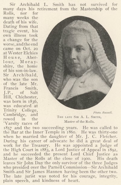 The late Sir A L Smith, Master of the Rolls by English Photographer