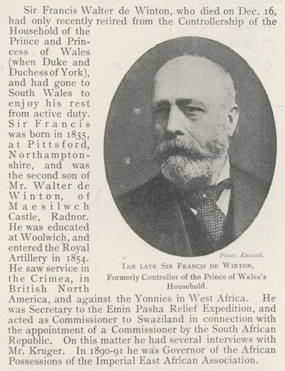 The Late Sir Francis de Winton, Formerly Controller of the Prince of Wales