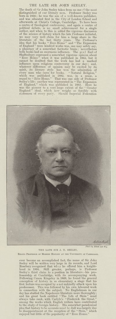 The late Sir J R Seeley, Regius Professor of Modern History at the University of Cambridge by English Photographer