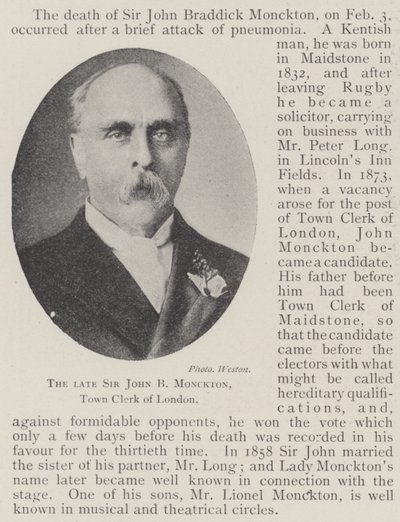 The late Sir John B Monckton, Town Clerk of London by English Photographer