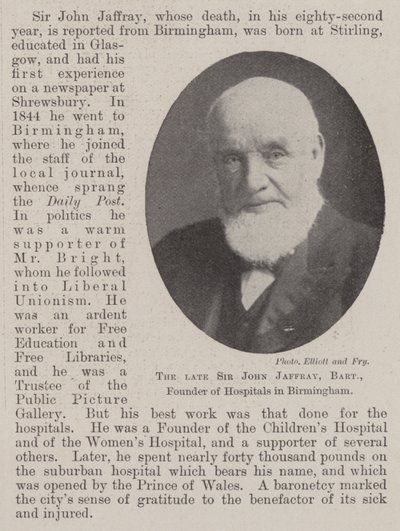 The late Sir John Jaffray, Baronet, Founder of Hospitals in Birmingham by English Photographer