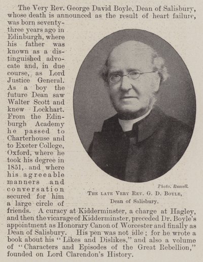 The Late Very Reverend G D Boyle, Dean of Salisbury by English Photographer
