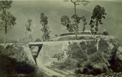 The loop at Agony Point at Tindharia on the Darjeeling Himalayan Railway, 1880s by English Photographer