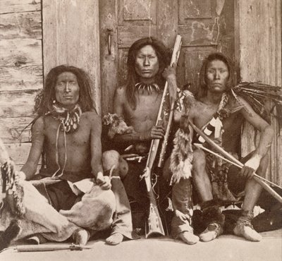Three Indian Braves, photographed by the Royal Engineers on the Forty-Ninth Parallel by English Photographer