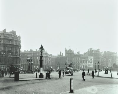 Trafalgar Square, Westminster: Trafalgar Square looking east to Charing Cross, 1896 by English Photographer