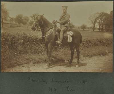 Trumpeter of the Leicestershire Royal Horse Artillery at a training camp at Diss, 1914 by English Photographer