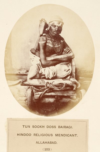 Tun Sookh Doss Bairago, Hindu Religious Mendicant, Allahabad, from The People of India, by J. Forbes Watson, published 1868 by English Photographer