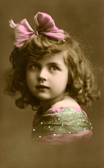 Victorian Girl with a Pink Bow in Her Hair by English Photographer