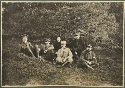 William Lawrence Bragg and Harold Roper Robinson with others, Vosges, 1915 by English Photographer