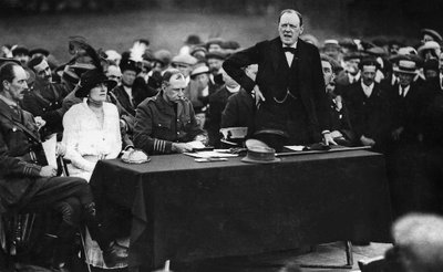 Winston Churchill during a speech in Enfield, England by English Photographer