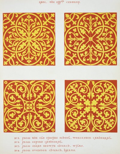 13th century tile designs, illustration from Specimens of Tile Pavements, Drawn from Existing Authorities, by Henry Shaw, 1858 by English School