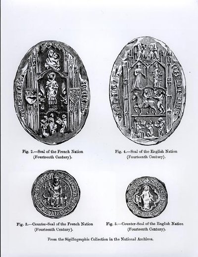 14th century Seals of the French and English Nations, illustration from 
