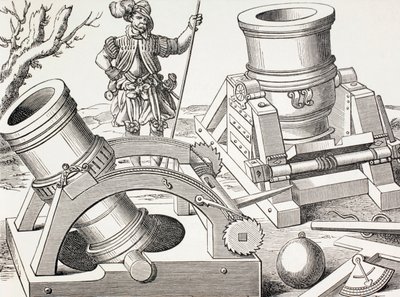 16th Century Mortars on Moveable Carriages, c.1880 by English School