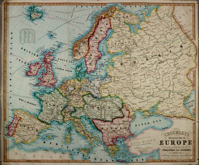 A 19th century coloured map of Europe, compiled for use in colleges and schools by English School