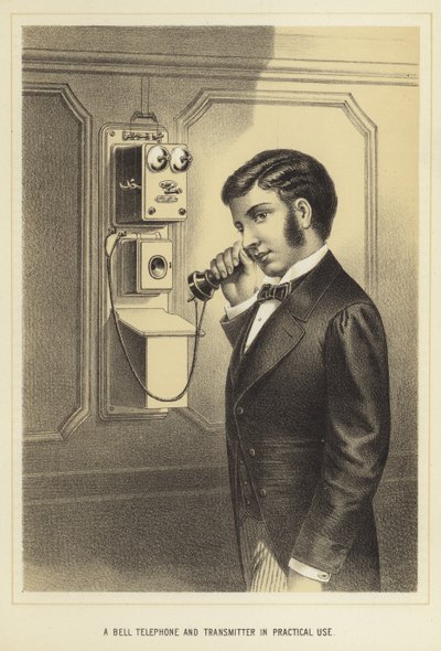A Bell telephone and transmitter in practical use by English School