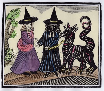 A Black and a White Witch with a Devil Animal, Illustration from a Collection of Chapbooks on Esoterica by English School