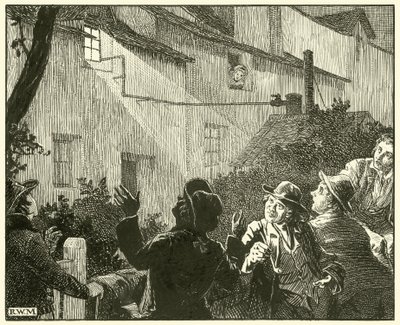 A Bright Light Streamed from the Cottage Window by English School