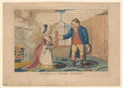 A CURE for a SMOKY CHIMNEY!!, drawn by G. M. Woodward by English School