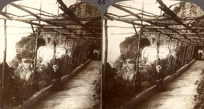 A Capuchin convent and the great cliffs of Amalfi, a stereoscopic view by English School