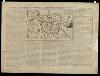 A Diary and Pictorial Plan of the Siege of Colchester 1648, printed and sold by W. Keymer, 1648 by English School