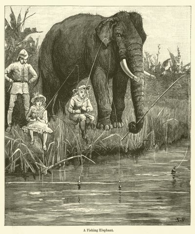 A Fishing Elephant by English School