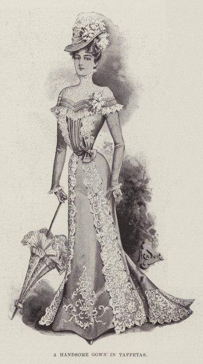 A Handsome Gown in Taffetas by English School