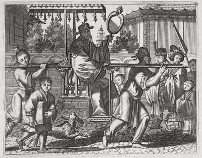 A Mandarin in a Sedan Chair, illustration from a description of Embassies to China, 1690 by English School
